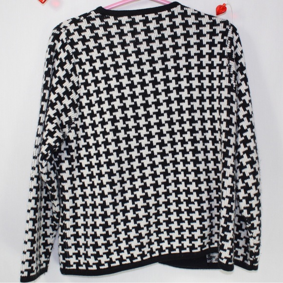 vintage black and white hounds tooth knit button up cardigan womens size pm - Picture 2 of 5
